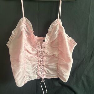 Pink Ruched Tie Front Camisole Crop Top
